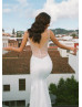 Beaded Ivory Satin Illusion Back Sexy Wedding Dress